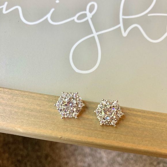 Stunning Round Hexagon Simulated Diamond Earrings - Picture 4 of 8